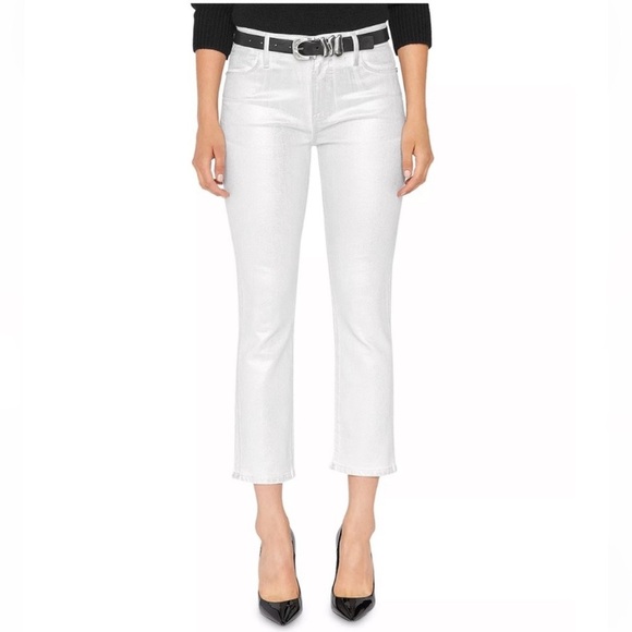 FRAME Le High High Rise Ankle Straight Coated Jeans Color Chrome Blanc Size 32 - Picture 1 of 13